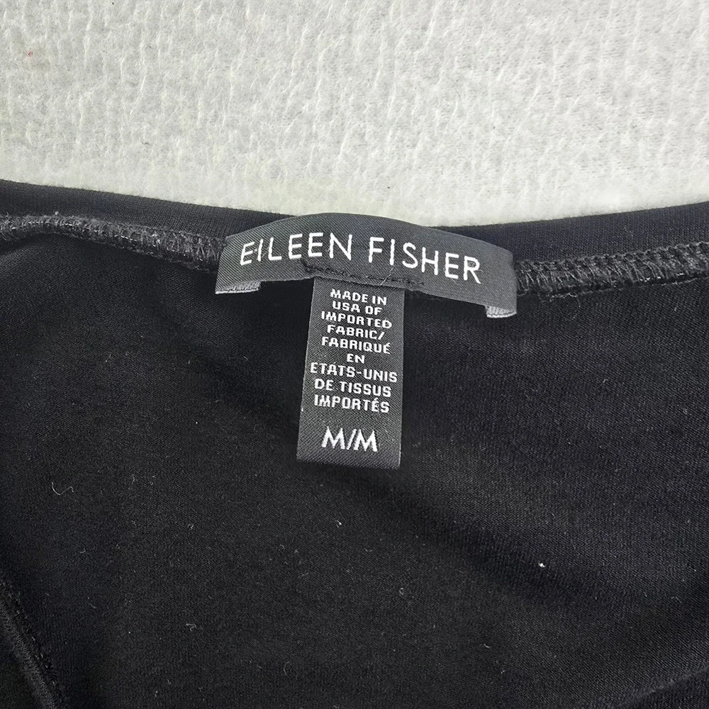 Eileen Fisher‎ 35P  Black Viscose Spandex V-Neck Long Sleeve Shift Dress Size M